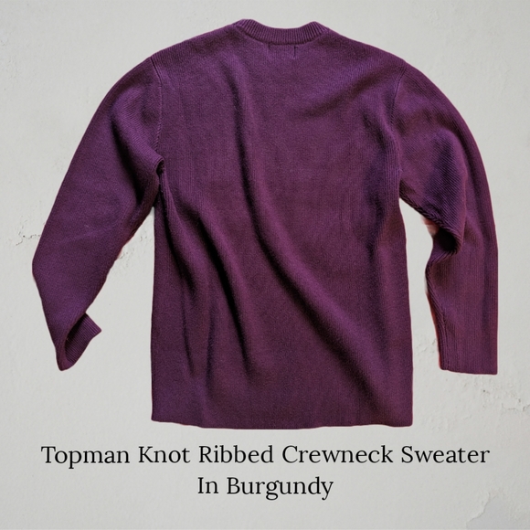 Topman Knit Ribbed Crewneck Sweater in Burgundy Mens - Picture 3 of 7